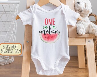 One In a Melon Baby , Cute Pun Baby Bodysuit, Watermelon Theme, Baby Girl Clothes, Baby Girl First Birthday Outfit, One In a Million