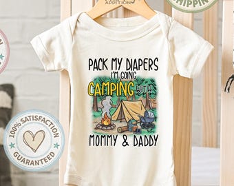 Custom Pack My Diapers I'm Going Camping, Personalized Adventure Baby Onesie® Bodysuit 2531