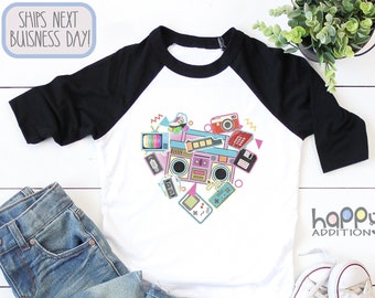 Vintage Heart 80's 90's Raglan Toddler Shirt, Retro, Baby Shower Gift, 80's Baby Gift, Kid's TShirt, Baby Girl, Baby Boy, Unique s, Onesie®