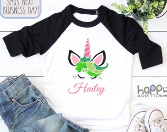 Personalized Name St Patricks Day , Bodysuit, St. Patrick Day Outfit, Baby Girl , Baby Name, Toddler T-Shirt, Four Leaf Clover, Onesie®