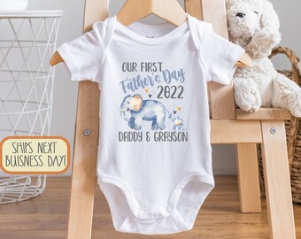 Personalized Our First Father's Day , Custom Gift for Father's Day, Happy Father's Day, Pregnancy Announcement, Elephant Dad and Baby