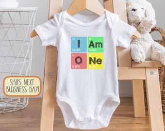 I am ONE , First Birthday Outfit, Periodic Table, Cute Math Baby Bodysuit, Nerdy Baby Gift, Baby Boy Clothes, Mathematician Parents, Onesie®