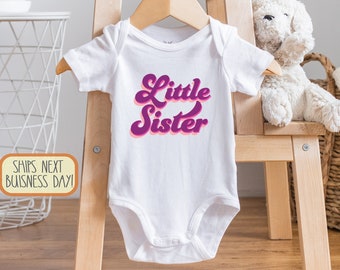 Retro Little Sister , Pregnancy Announcement, Baby Reveal, Long Sleeve, Baby Shower Gift, Youngest Sister, Vintage, Purple, Big Sister