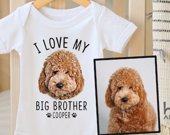 Custom Digital Pet Portrait Baby Onesie®, Custom Dog Baby , Unique Baby Shower Gift, protected by, Cat, Unisex, I Love My Big Sister