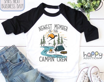 Newest Member of the Camping Crew Toddler Shirt, One Happy Camper, Raglan Shirt, Adventure Baby s, Travel Buddy, Camping, Onesie®