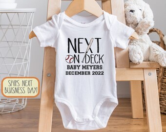 Next On Deck Baby , Personalized Pregnancy Announcement, Announcement , Newborn Outfit, Baseball Fan, Long Sleeve, Custom Reveal, Onesie®