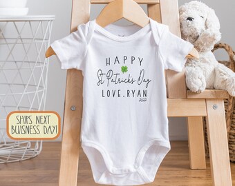 Personalized St. Patrick Day , Happy Saint Patrick's Day Outfit, Cute Baby Boy Bodysuit, Long Sleeve, St Paddy Day, Irish Baby, Custom