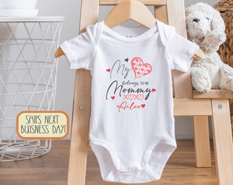 Personalized My Heart Belongs To Mommy , Baby Girl Outfit, Cute Mother's Day Gift Baby Girl, I Love My Mom, Toddler T-Shirt, Onesie®