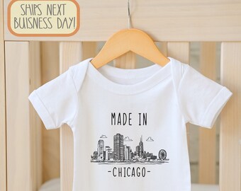 Made in Chicago Baby , Baby Boy Outfit, Gift for New Baby, Illinois , Illinois Baby, Chicago Skyline, Toddler Shirt, Long Sleeve, Onesie®