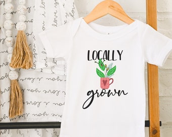 Locally Grown , Plant Baby , Cute Baby Bodysuit, Vegan Baby, Baby Shower Gift, Baby Gift, Toddler T-shirt, Long Sleeve, Onesie®
