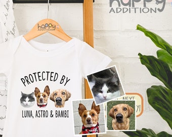 Protected by Pets Onesie® , Digital Custom Dogs and Cats, Personalized Baby Shower Gift, Baby Girl, Baby Boy Bodysuit, Unique Baby Gifts