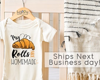 My Rolls Are Homemade , Funny Thanksgiving Outfit for Boys, Girls, Toddler Raglan, Long Sleeve, Cute Thanksgiving , Unisex, Onesie®