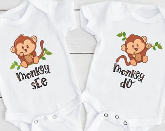 Monkey See Monkey Do Funny Twin , Best Friend Shirts, Twin Baby Gifts, Twin Kids Gift, Milk and Cookie, Gift For Twins, Toddler Shirt