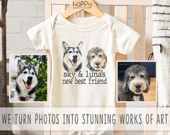 Custom Digital Pet Onesie®, New Best Friend Onesie®,  Personalized Dog Name Onesie, Cat, Baby Shower Gift, Newborn Baby Gift, Unique Gift