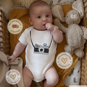 Custom Name Assistant Photographer Onesie®, Personalized Camera Baby Bodysuit, Funny Photographer Gift