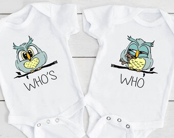 Funny Twin s®, Who's Who , Baby Owl, Twin Baby Gifts, Best Friends, Gift For Twins, Milk and Cookies, Twin Outfit, Toddler Shirt, Onesie®