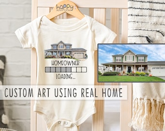 Custom Digital  Illustration Homeowner Loading, New Home Gift, Realtor Real Estate Agent Baby Bodysuit, Onesie® Brand,