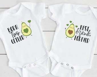 CuteTwin s®, Avocado  Best Friend, Twin Baby Gifts, Gift For Twins, Twin Outfit, Set of 2, Vegan, Vegetarian, Baby Twins Gift, Onesie®