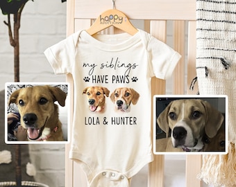 My Siblings Have Paws Custom Dog Cat Baby Onesie®, New Best Friend, Protected By Dog, Personalized Dog Name, Cat Name, Baby Shower Gift