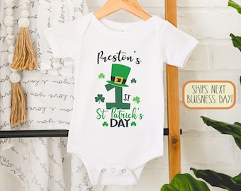 First St Patrick's Day , Custom Name St. Patrick Day Outfit, Baby's 1st St. Patrick Day , Cute St Patricks Day Baby Boy Bodysuit, Onesie®
