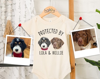 Protected by Pets Baby Onesie®, Digital Custom Dogs and Cats, Personalized Baby Shower Gift, Baby Girl, Baby Boy Bodysuit, Unique Baby Gift