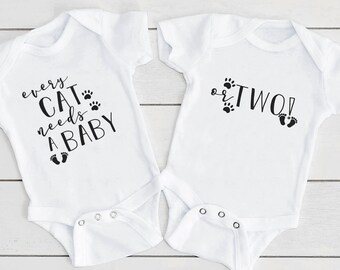 Every Cat A Baby Or Two, Bodysuit, Cute Twin s, Cat Lover Gift, Dogs, Twin Baby Gifts, Gift For Twins, Twin Outfit, Long Sleeve, Onesie®