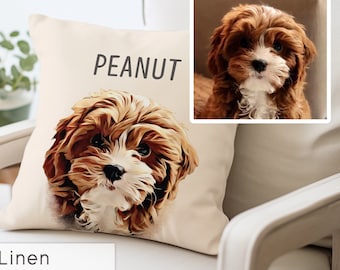 Custom Digital Art Illustration Pet Portrait Pillow: Personalized Dog or Cat Photo Throw Pillow