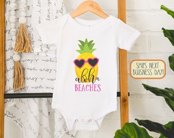 Aloha Beaches Baby , Baby Bodysuit, Hawaii, Beach, Funny Pun Baby , Pineapple , Baby Gift, Baby Girl Clothes, Sunglasses, Onesie®