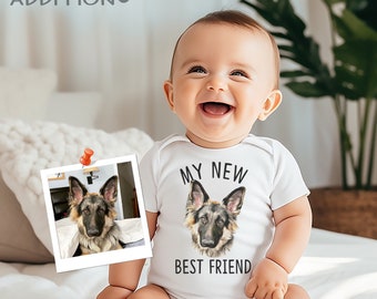 My New Best Friend Onesie®, Protected By Dog Onesie®, Personalized Pet Name, Digital Pet Portrait, Unique Baby Shower Gift, Newborn Baby