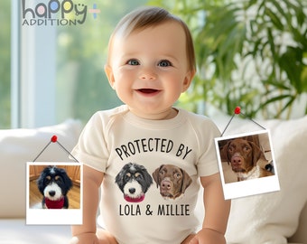 Protected by Pets , Digital Custom Dogs and Cats, Personalized Baby Shower Gift, Baby Girl, Baby Boy Bodysuit, Unique Baby Gift, Onesie®