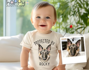 Custom Digital Pet Portrait Baby Onesie®, Custom Dog , Best Baby Shower Gift, Protected by, Cat Portrait, Dog Portrait, Baby Bodysuit