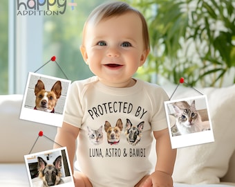 Protected by Pets , Digital Custom Dogs and Cats, Personalized Baby Shower Gift, Baby Girl, Baby Boy Bodysuit, Unique Baby Gifts, Onesie®