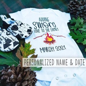 custom baby announcement, adding smore love to the family, personalized name or last name, month and date, camping trip