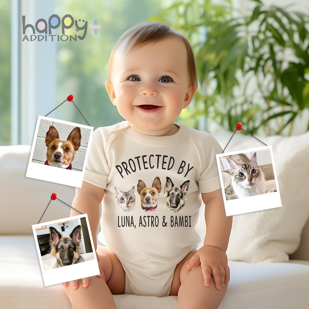 Protected by Pets , Digital Custom Dogs and Cats, Personalized Baby