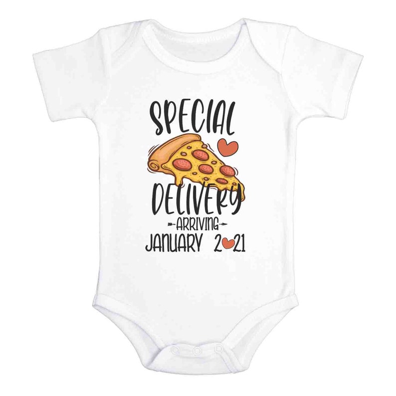 Special Delivery Pizza Pizza Baby Announcement Onesie® Brand: Custom Due Date, Pregnancy Reveal Bodysuit bild 6