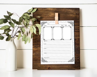 Printable Daily Tarot Sheet Log , 8x10 Printable Template,  DIY, Everyday Tarot Journal Log - Simple Tarot, PDF Digital Instant Download