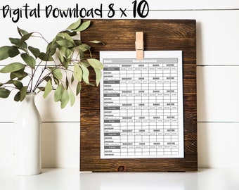 Printable Daily Blood Pressure Log 8 x 10, Blood Sugar, Diabetes Tracker, Health Log, Printable Template,  DIY Instant Download, Digital