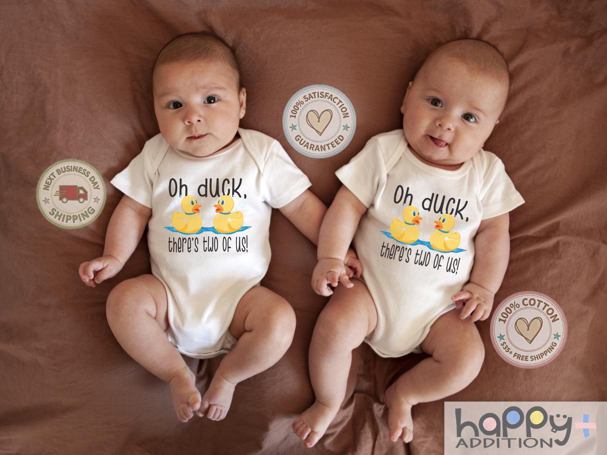 Funny Twin Baby Bodysuits: Oh Duck, There