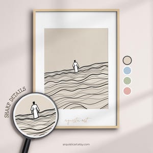 Jesus Walks on Water Bible Ink Drawing, Printable Scripture Wall Art, Christian Home Decor Sketch Artwork, Matthew 14:25-33 Digital Download