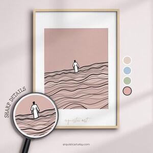 Jesus Walks on Water Bible Ink Drawing, Printable Scripture Wall Art, Christian Home Decor Sketch Artwork, Matthew 14:25-33 Digital Download