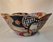 Stunning Vintage Antique Japanese Ceramic Decorative Lotus Bowl, Imari Meiji Ceramic Bowl
