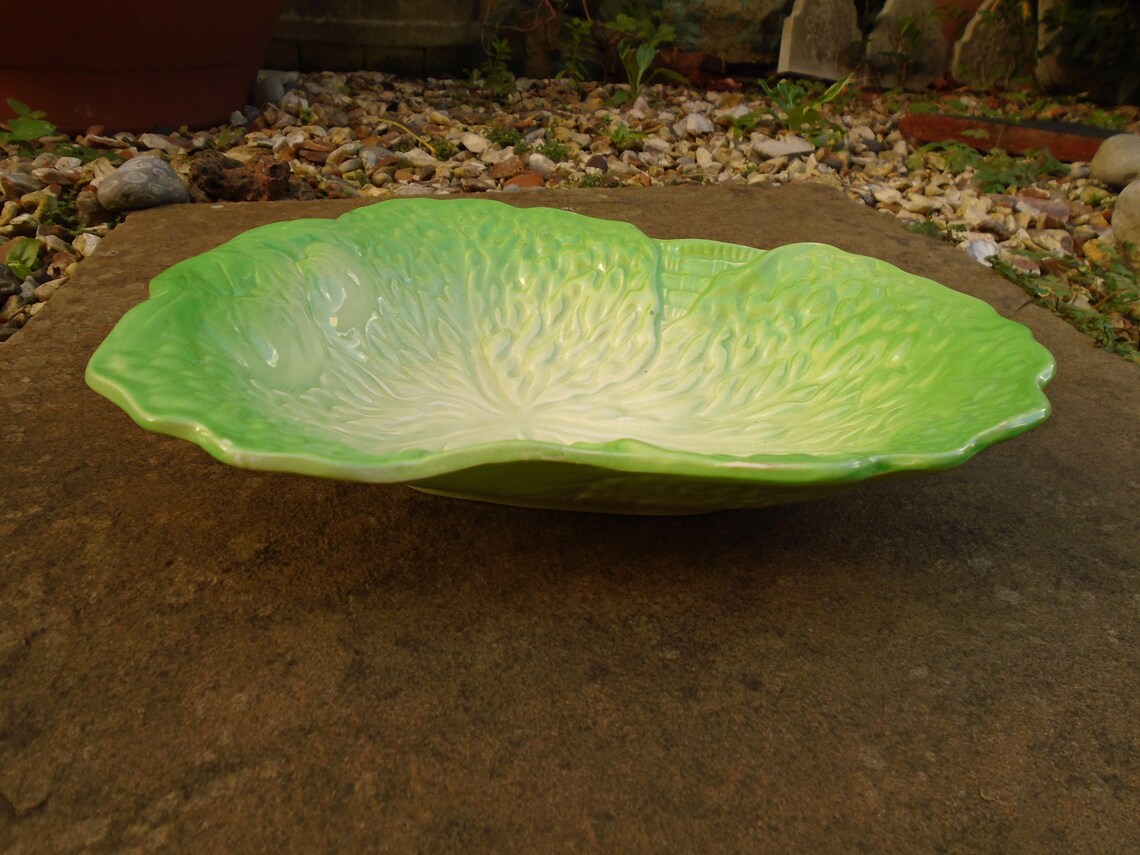 Vintage Green Ceramic Lettuce Leaf Salad Plate Etsy