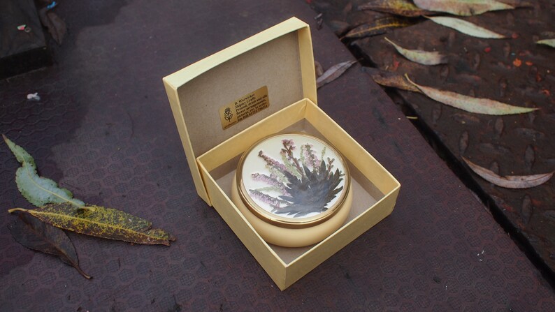 Vintage Ceramic Pressed Flower Trinket Box in Original Box