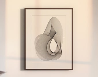 Può includere: Una stampa d'arte astratta incorniciata con un design geometrico in bianco e nero. Il design è composto da linee e curve sovrapposte che creano un senso di movimento e profondità.