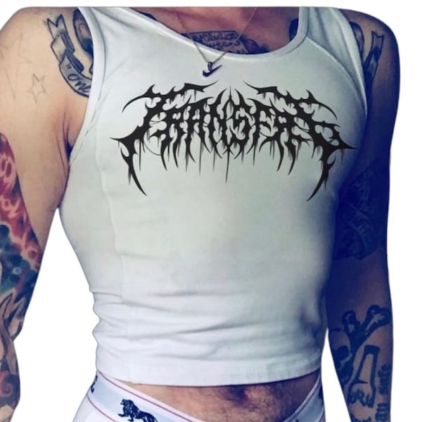 TRANSFAG DEATHCORE crop ribbed vest.