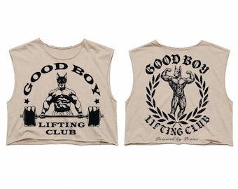 Cropped bodywarmer/t-shirt in vintage stijl van Good Boy Lifting Club (pre-order)