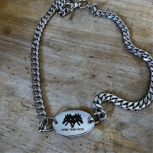 Cerberus Defend Trans Youth ID chain collar Stainless steel high shine heavy duty curb chain
