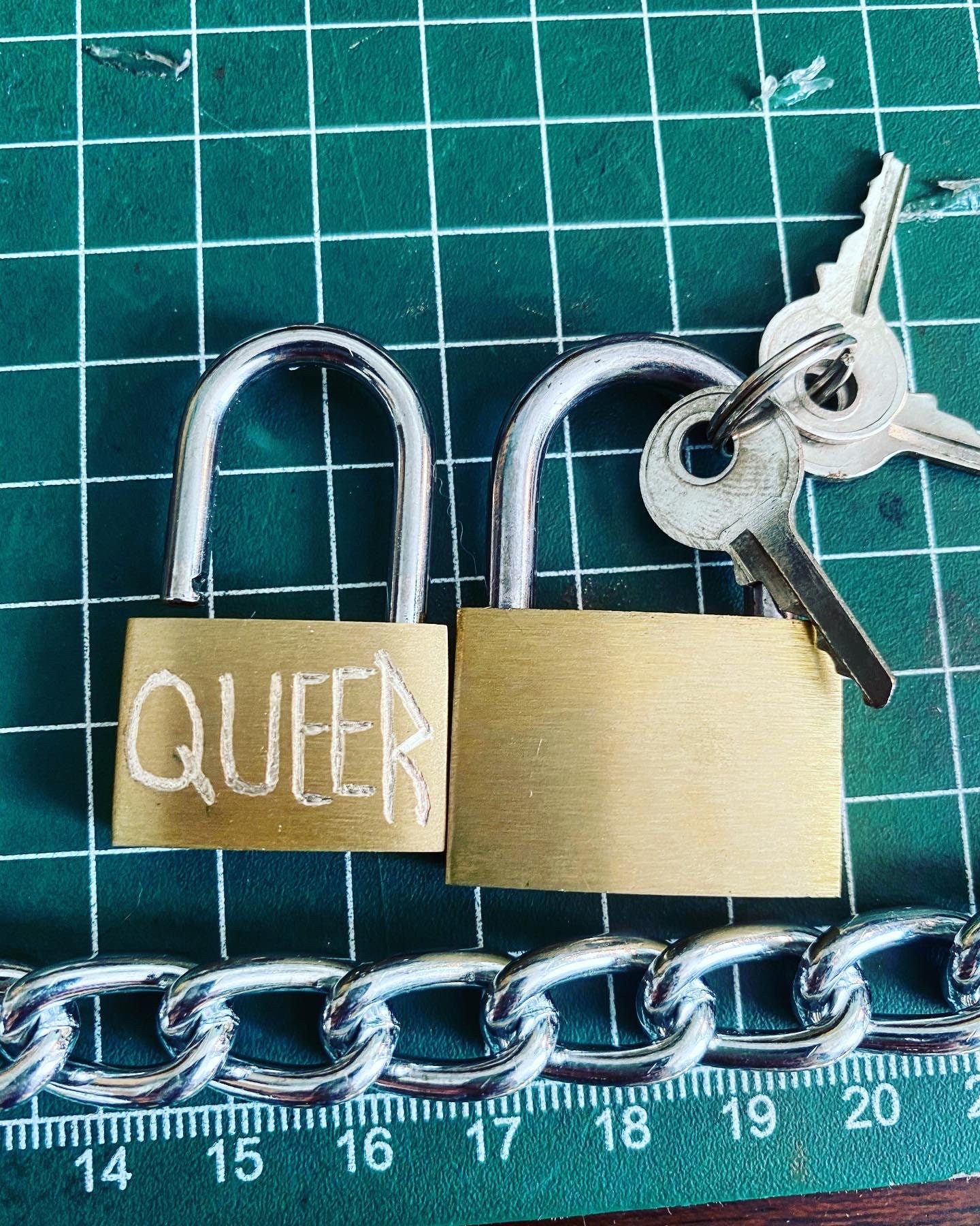 QUEER PADLOCK Chain. Hand Engraved Brass Padlock Neck Chain 