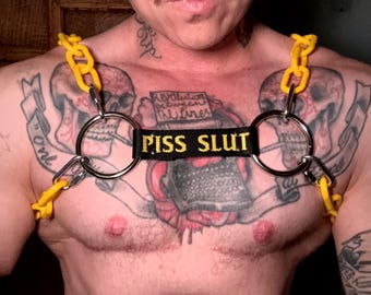 PISS SLUT chain bulldog chest harness