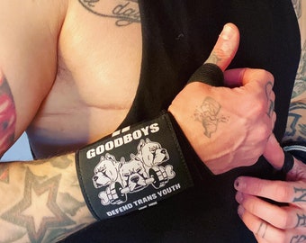On Sale! GOOD BOYS defend trans youth weight lifting wrist straps.
